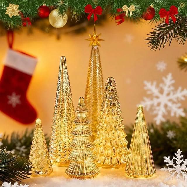 Conjunto de Árvores Iluminadas - vidro mercúrio com detalhes texturizados